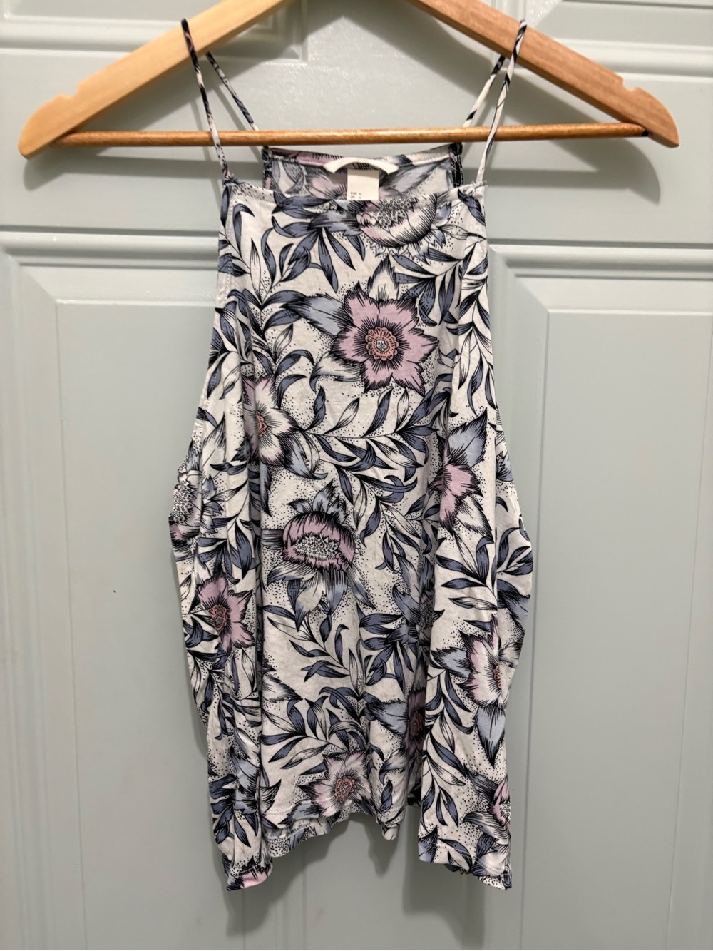 H&M Camisole Tank Top Womens Size M Ivory Floral Print Spaghetti Strap